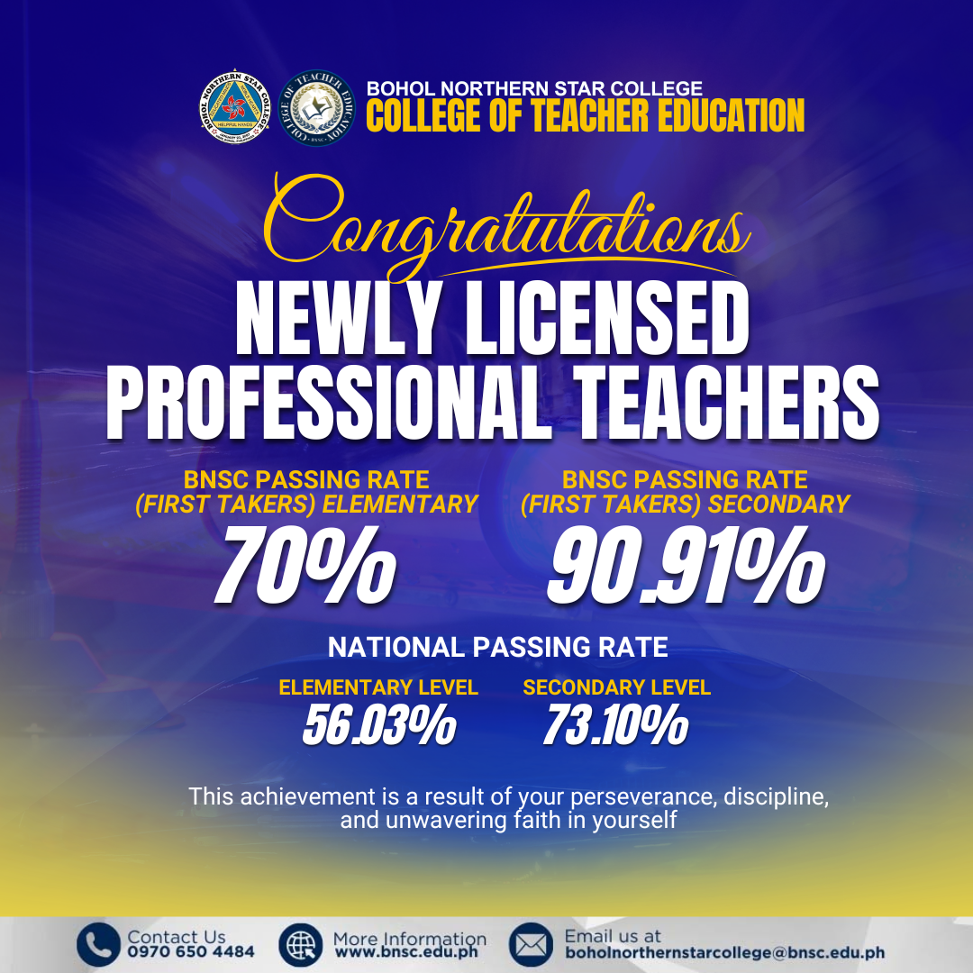 Bohol Northern Star College Produces New Licensed Professional Teachers in March 2026 LET